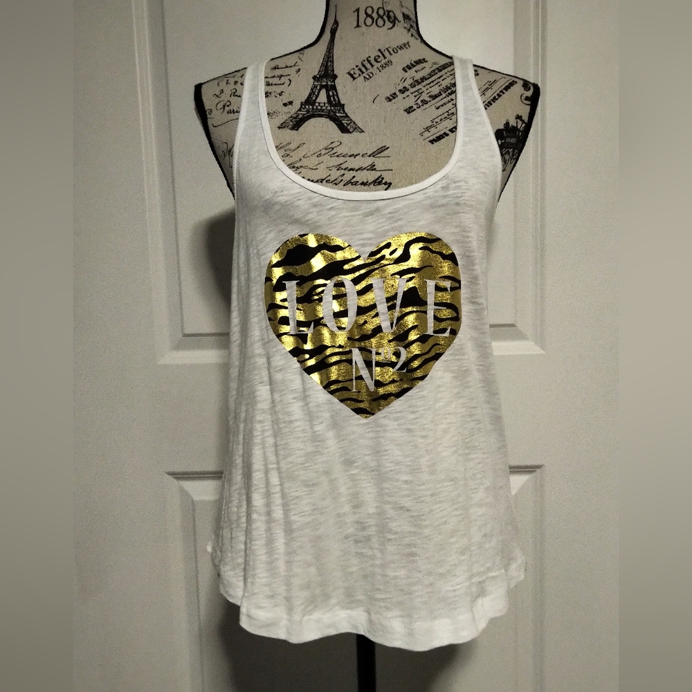 BRAND NEW Cotton On White Tank Top with Gold Heart Graphic- M